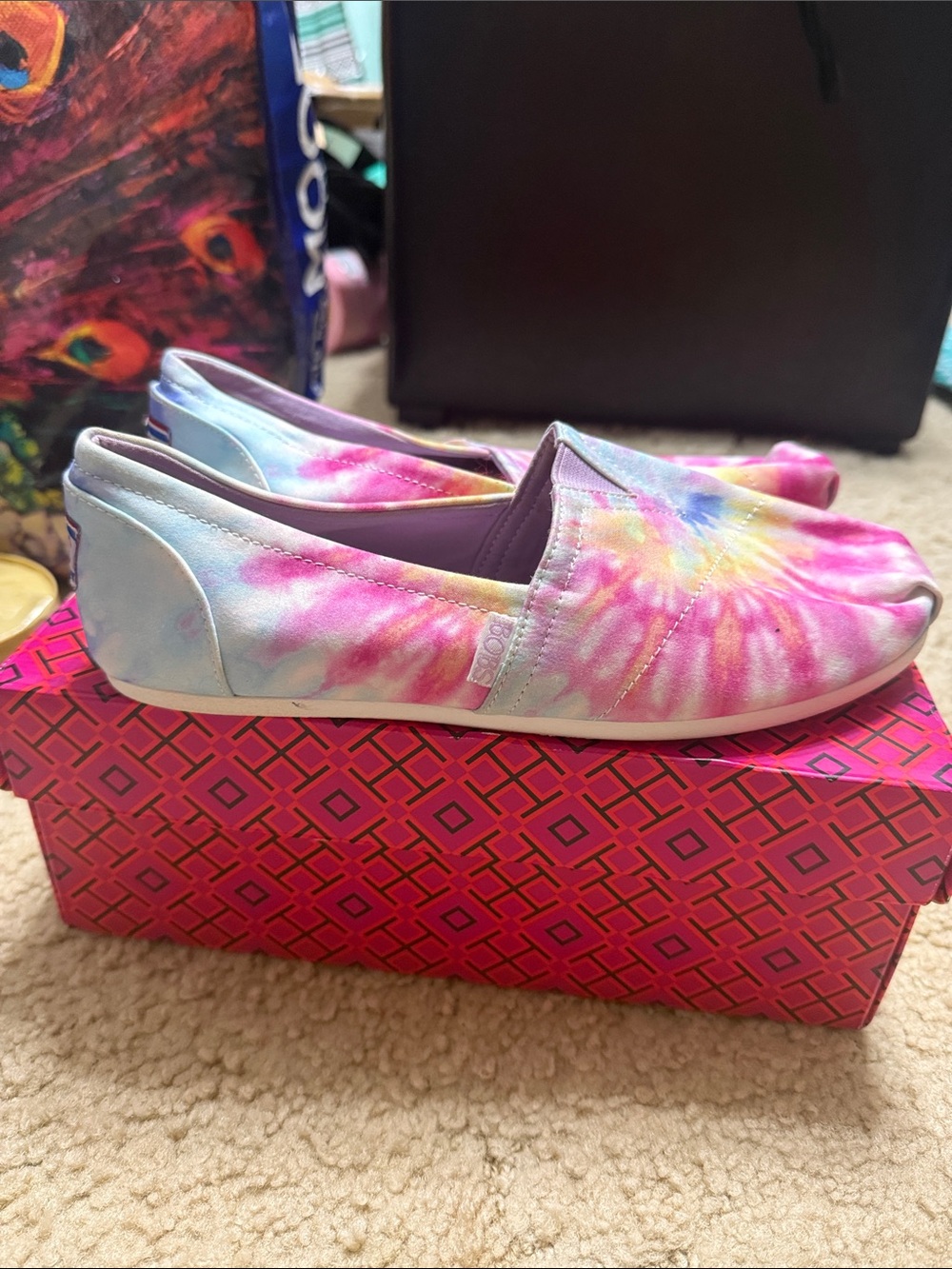 BOBS from Skechers Tie-Dye Slip-On Moccasins - Pink, Blue, Yellow